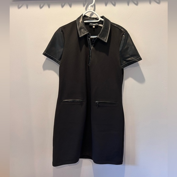 Karl Lagerfeld Black Dress with Leather Accents 6 EUC - Picture 1 of 7